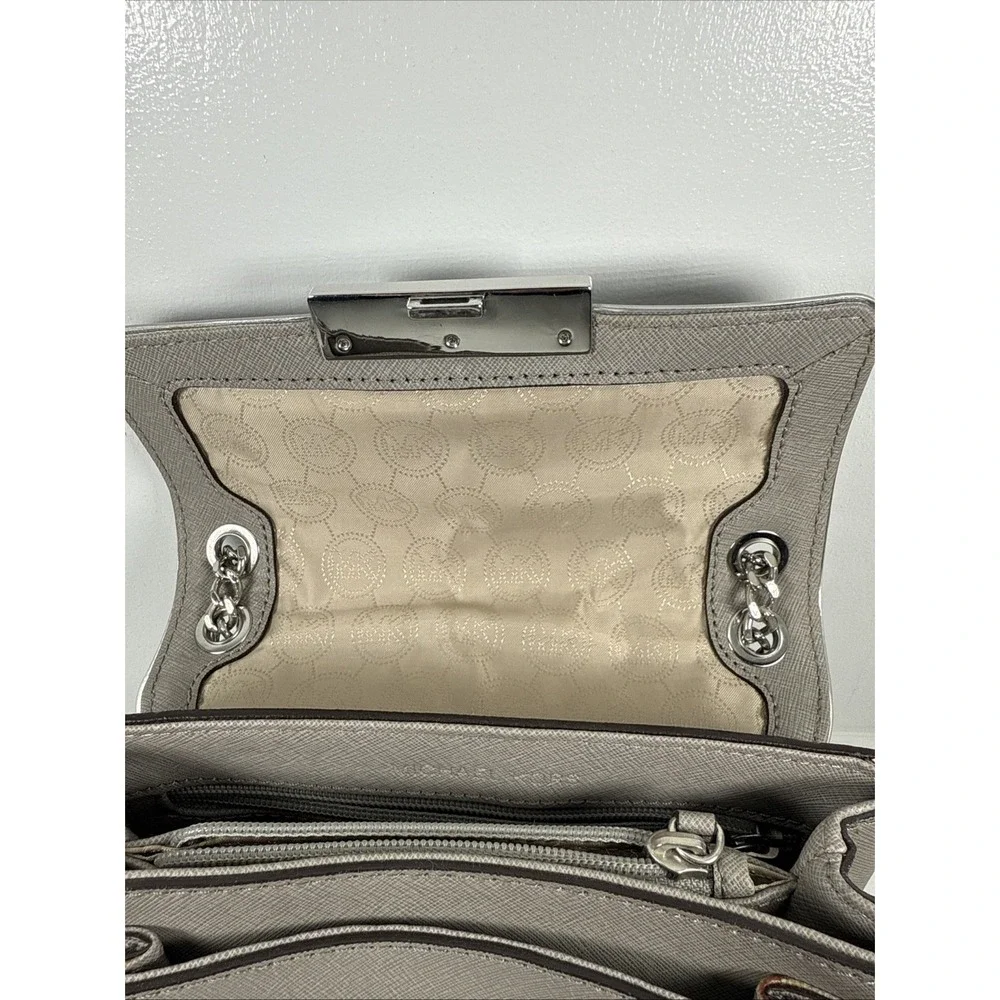 Michael Kors 30H3SOPF1L Sloan Specchio Shoulder Bag Flap Purse in Pearl Grey